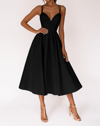 Women's Wedding Guest Strappy Midi Dress – Flowy Formal Occasion Dress