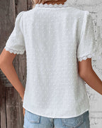 Women's Short Sleeve Lace Blouse – V-Neck Detail Blouse