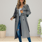 Women's Double-Breasted Trench Coat – Mid-Length Transitional Overcoat