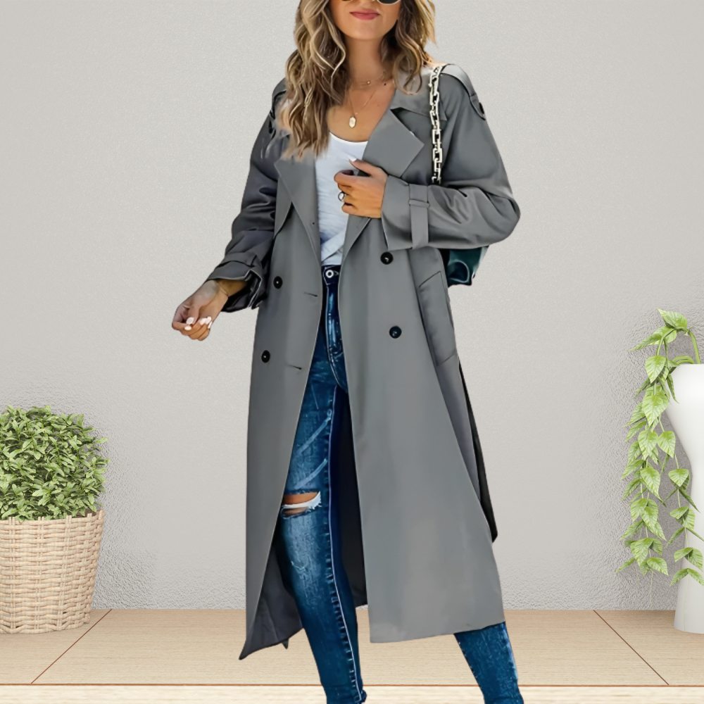 Women's Double-Breasted Trench Coat – Mid-Length Transitional Overcoat