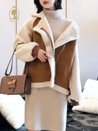 Women's Patchwork Winter Jacket – Oversized Fleece Pocket Jacket