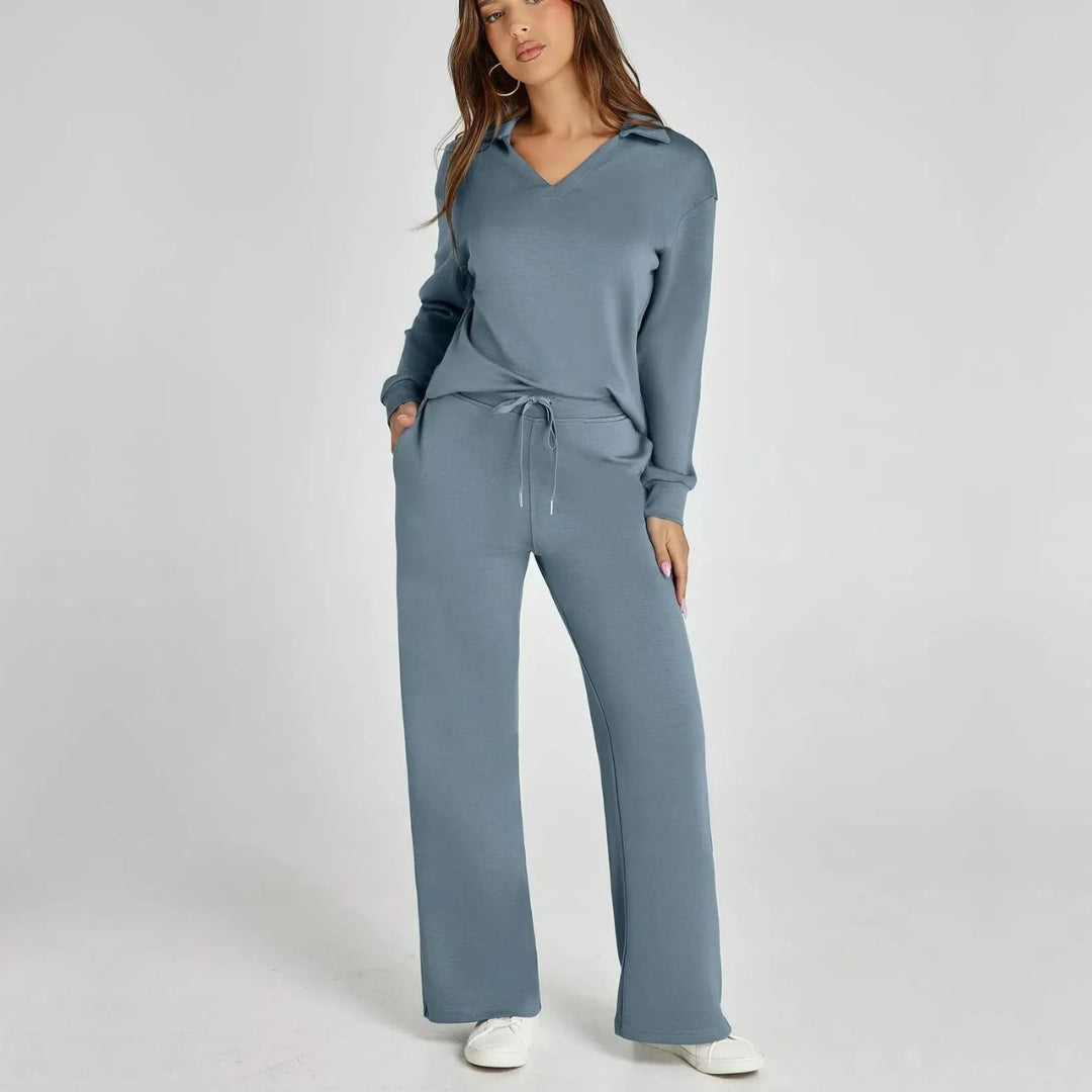 Women's Relaxed Lounge Set – Oversized Wide Leg Two-Piece Outfit