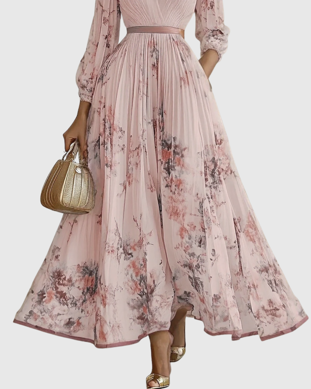 Women's Pleated Wedding Guest Midi Dress – Sleeveless Floral Occasion Dress