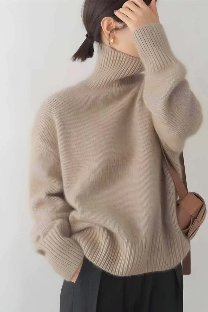 Women's High Neck Roll Neck Sweater – Long Sleeve Knit Pullover