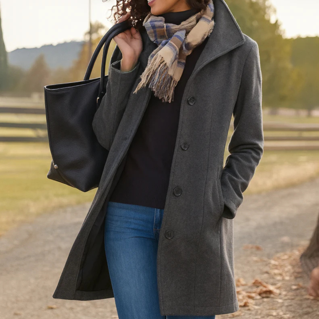 Women's Long Winter Coat – Button Front Overcoat