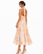 Women's Watercolour Maxi Dress – Backless Flowy Occasion Dress