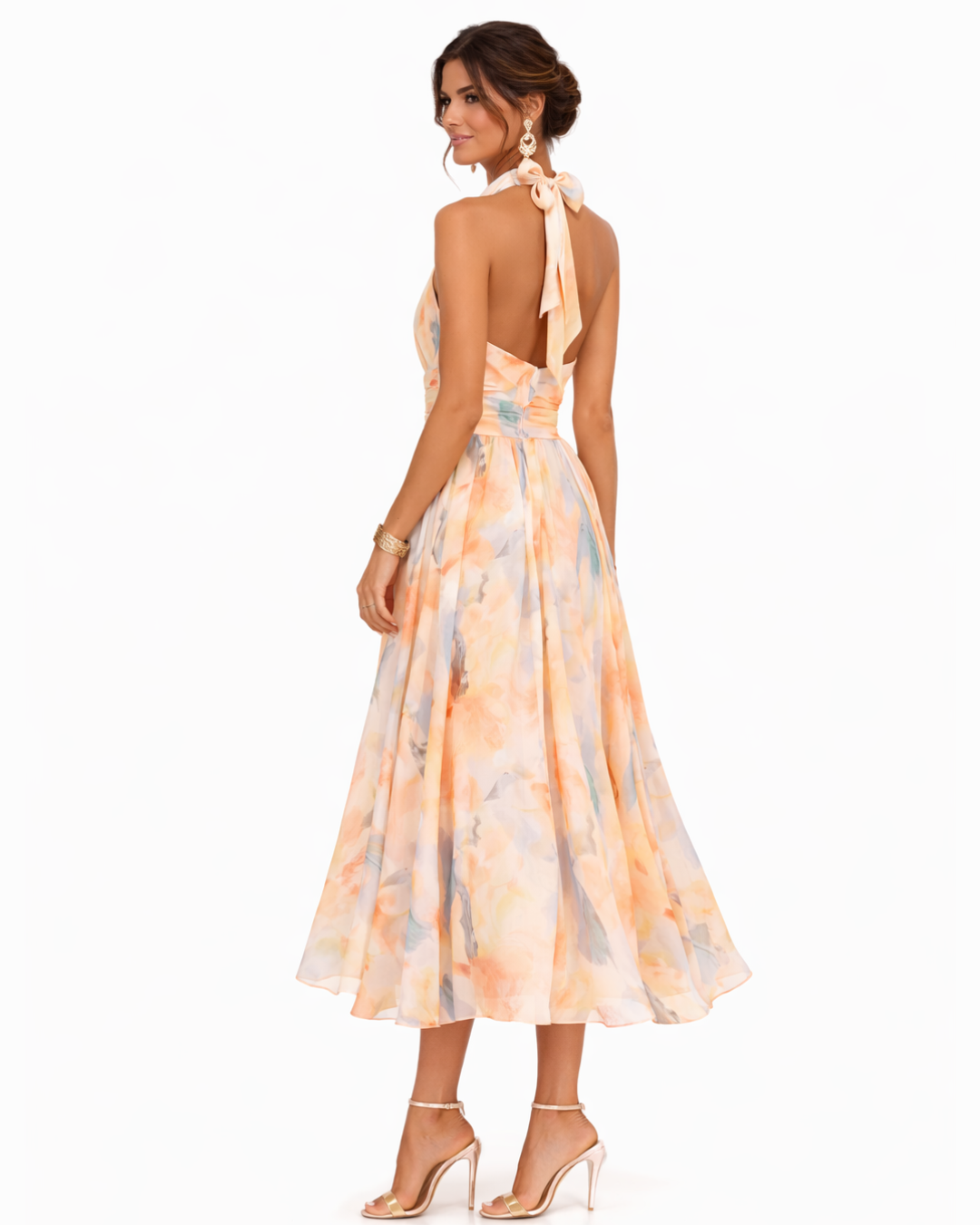 Women's Watercolour Maxi Dress – Backless Flowy Occasion Dress