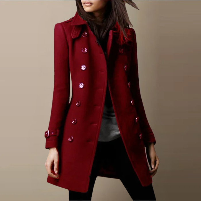 Women's Double-Breasted Tailored Coat – Mid-Length Button Overcoat