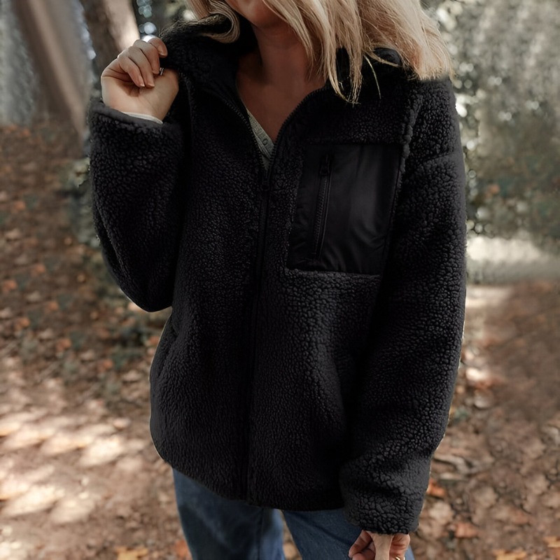 Women's Teddy Fleece Jacket – Zip-Up Stand Collar Winter Jacket