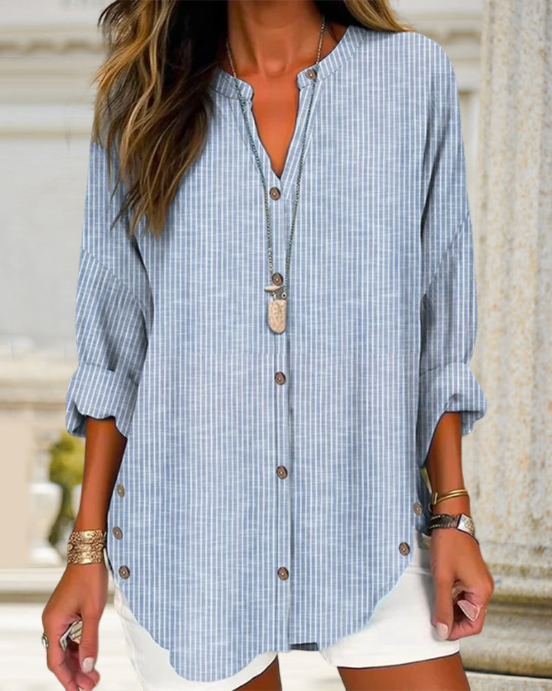 Women's Striped Button Down Blouse – Relaxed Casual Shirt Blouse