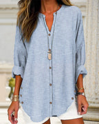 Women's Striped Button Down Blouse – Relaxed Casual Shirt Blouse