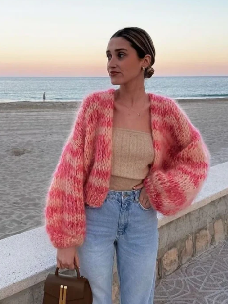 Women's Open Front Striped Cardigan – Relaxed Long Sleeve Cardigan