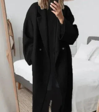 Women's Longline Overcoat – Double-Breasted Wool Coat