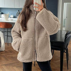 Women's Oversized Fleece Winter Jacket – Warm Zip-Up Jacket