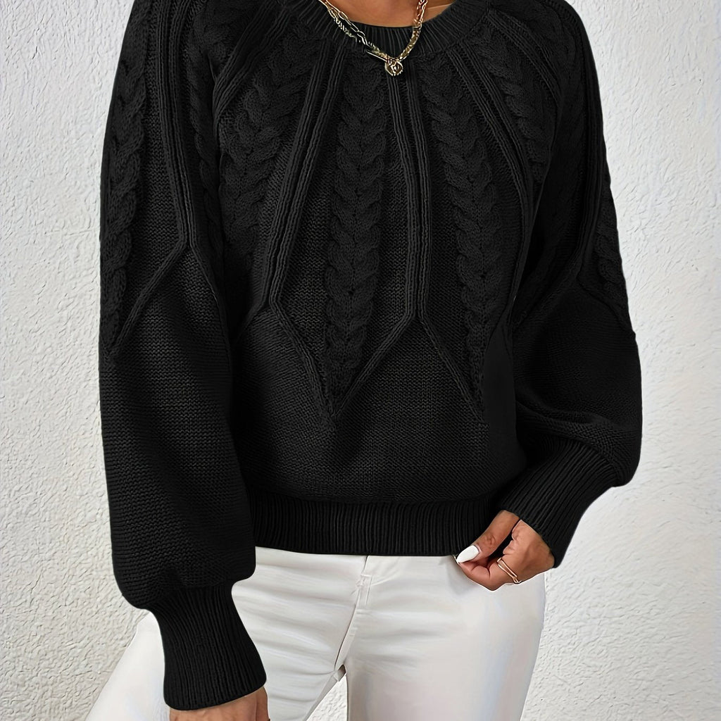 Women's Cable Knit Winter Sweater – Statement Lantern Sleeve Sweater