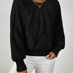Women's Cable Knit Winter Sweater – Statement Lantern Sleeve Sweater