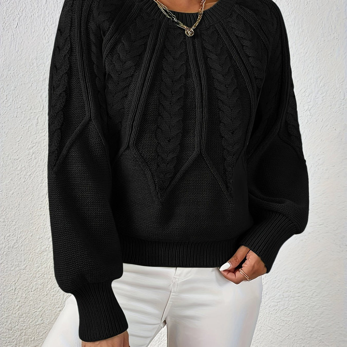 Women's Cable Knit Winter Sweater – Statement Lantern Sleeve Sweater