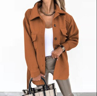 Women's Folded Collar Coat – Mid-Length Button Front Winter Overcoat