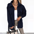 Women's Folded Collar Coat – Mid-Length Button Front Winter Overcoat