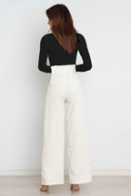 Women's Bow Tie Paperbag Waist Pants – High Rise Wide Leg Trousers