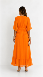 Women's Belted Wrap Dress – V-Neck Defined Waist Occasion Dress