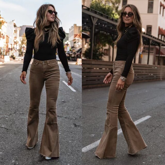 Women's Long Flared High Waist Pants – Retro Style Casual Trousers