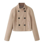 Women's Double-Breasted Winter Coat – Relaxed Stand Collar Overcoat