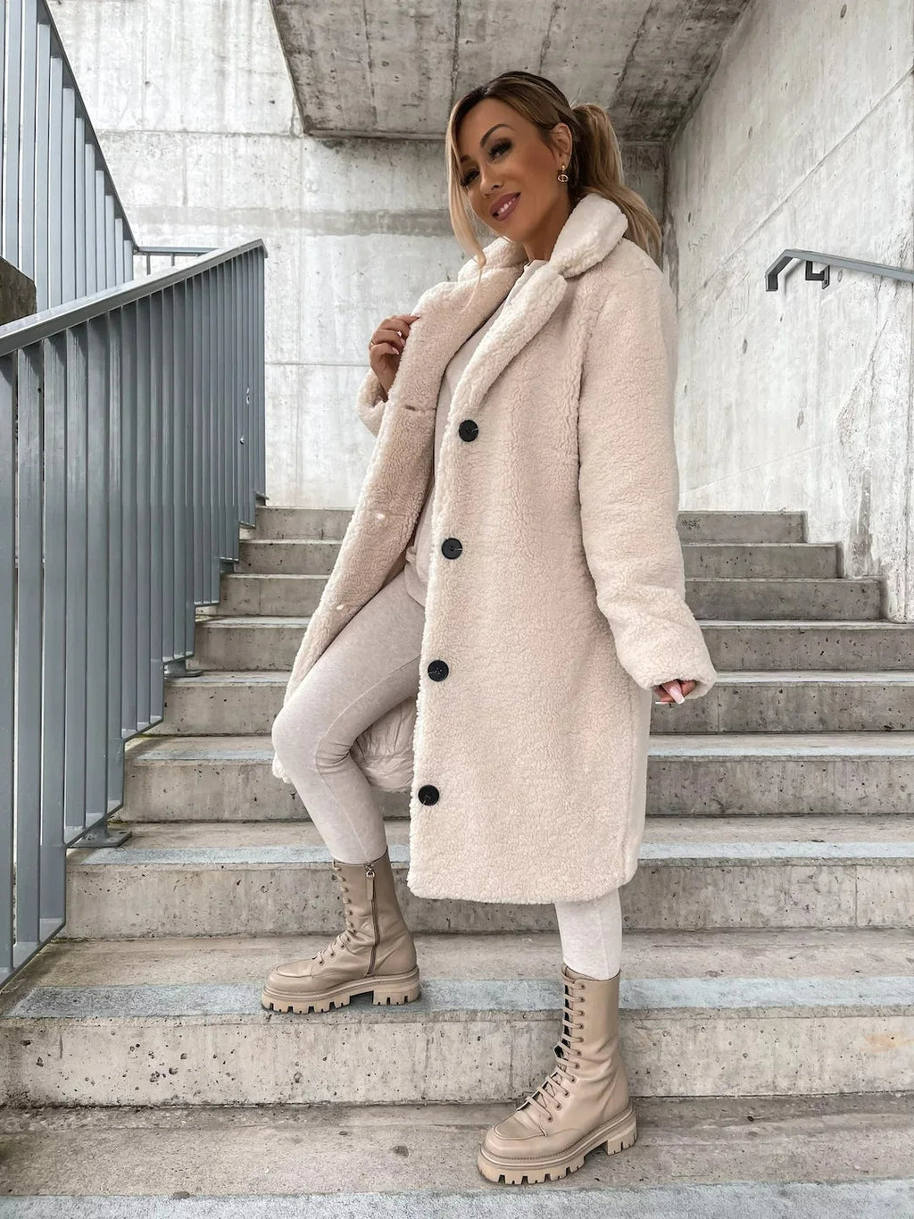 Women's Textured Longline Trench Coat – Relaxed Button Front Coat
