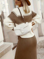 Women's Ribbed Knit Skirt Set – High Neck Sweater Co-Ord