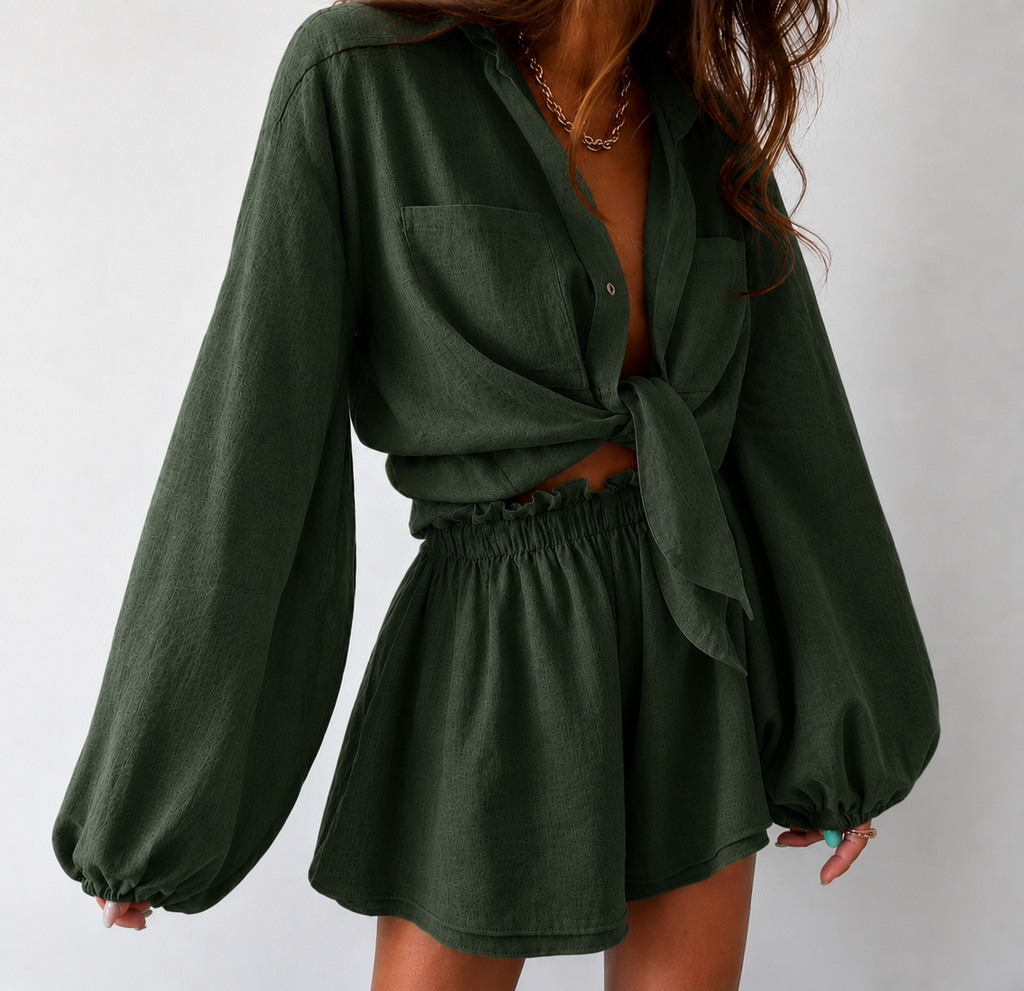 Women's Collared Wrap Mini Dress – Long Sleeve Shirt Dress