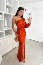 Women's Pleated Wedding Guest Dress – Flowy Formal Maxi Dress