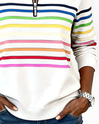 Women's High Neck Zip Sweater – Striped Zip Front Pullover