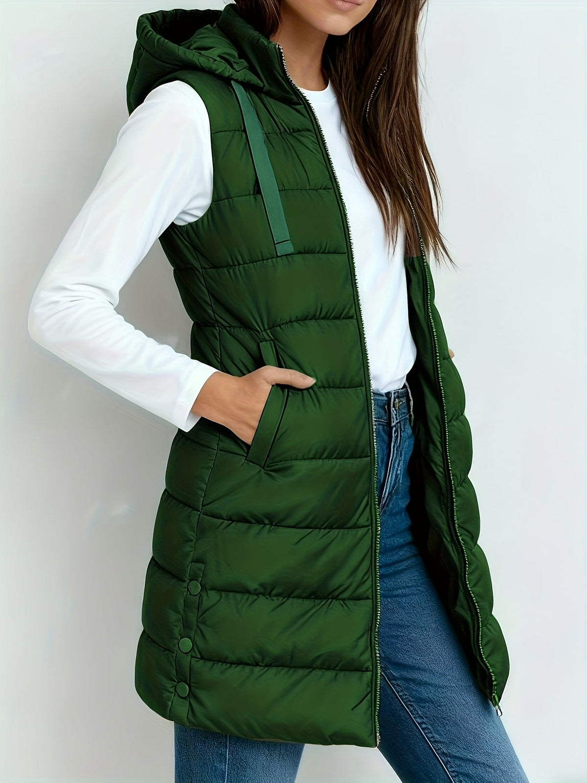 Women's Long Puffer Vest – Sleeveless Quilted Winter Gilet