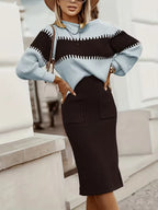 Women's Ribbed Knit Skirt Set – High Neck Sweater Co-Ord