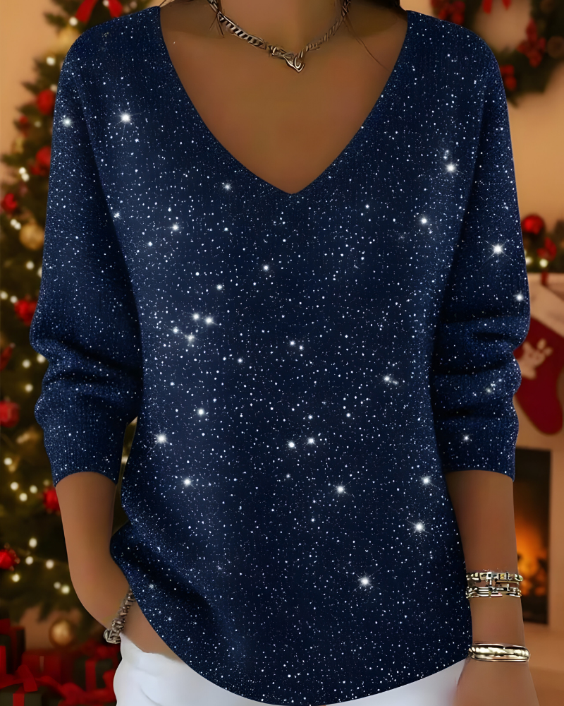 Women's Shimmer Ribbed Sweater – Glitter Long Sleeve Knit Pullover