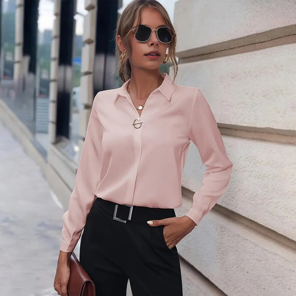 Women's Office Shirt Blouse – Collared Long Sleeve Button Blouse