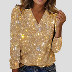 Women's Sparkle Party Blouse – Sequin V-Neck Long Sleeve Blouse