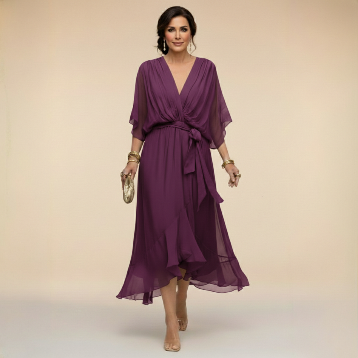 Women's V-Neck Summer Occasion Dress – Lightweight Flowy Dress