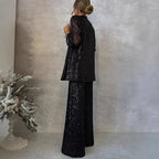 Women's Sequin Evening Set – Fitted Top & High Waist Party Pants Set