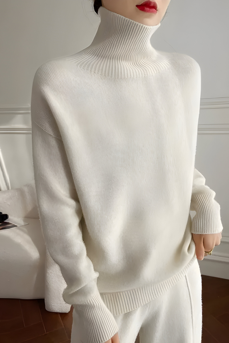Women's High Neck Roll Neck Sweater – Long Sleeve Knit Pullover