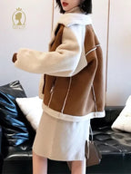 Women's Patchwork Winter Jacket – Oversized Fleece Pocket Jacket