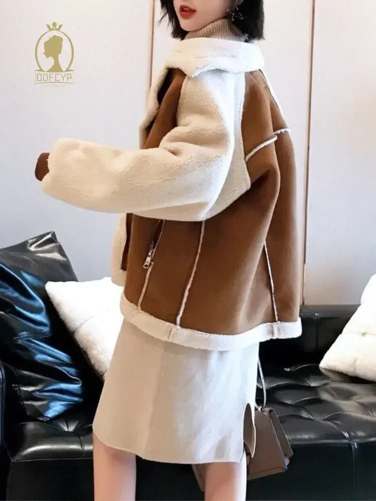 Women's Patchwork Winter Jacket – Oversized Fleece Pocket Jacket