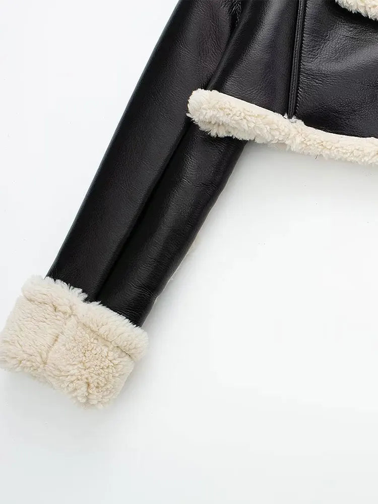 Women's Cropped Winter Jacket – Fleece Lined Zip-Up Jacket