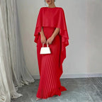 Women's Pleated Cape Wedding Guest Maxi Dress – Draped Evening Occasion Dress
