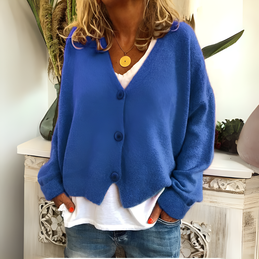 Women's Button V-Neck Cardigan – Relaxed Long Sleeve Cardigan