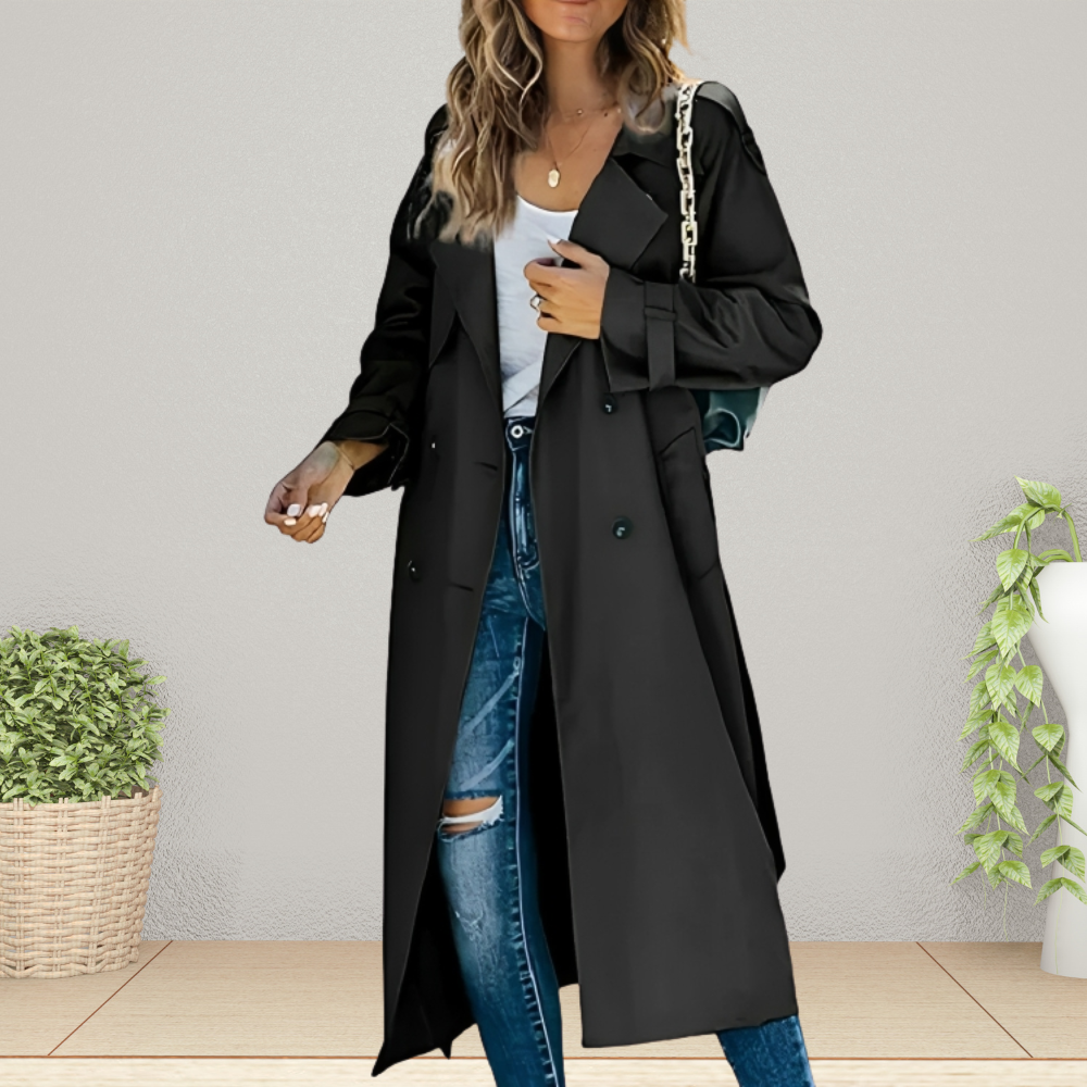 Women's Double-Breasted Trench Coat – Mid-Length Transitional Overcoat