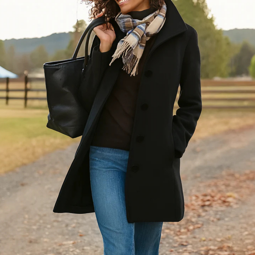 Women's Long Winter Coat – Button Front Overcoat