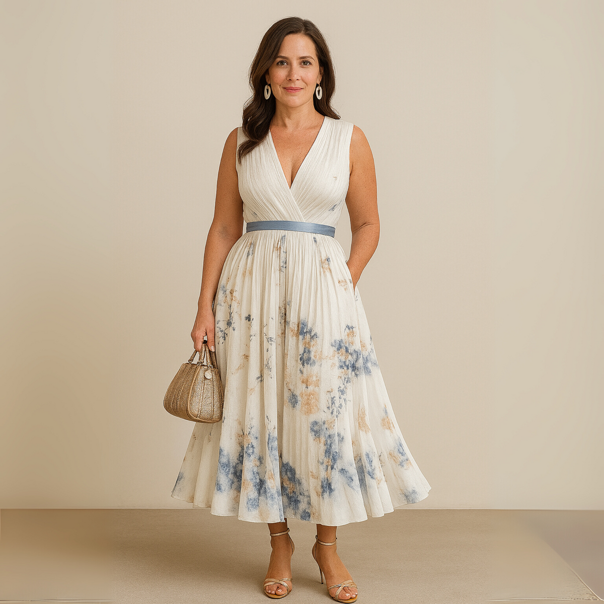 Women's Pleated Floral Maxi Dress – Sleeveless Wedding Guest Occasion Dress