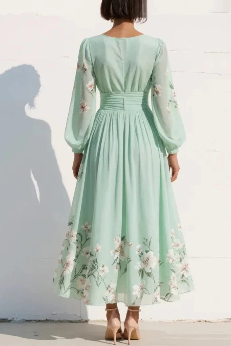 Women's Floral Pleated Wedding Guest Midi Dress – Flowy Evening Occasion Dress
