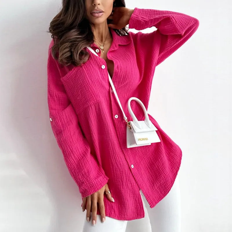 Women's Collared Shirt Blouse – Relaxed Long Sleeve Button Blouse
